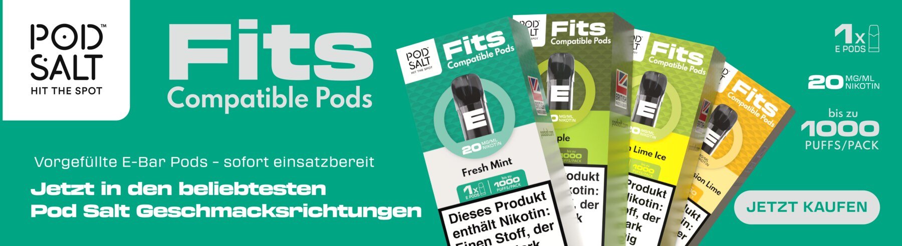 Pod Salt Fits Pods – ELFA kompatible Prefilled Pods, 13 Sorten mit 20 mg Nikotinsalz