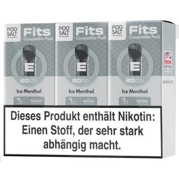 Pod Salt Fits Pods Ice Menthol 3er Pack Verpackung – ELFA kompatibel, 20mg Nikotinsalz