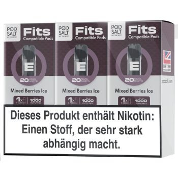 Pod Salt Fits Pods Mixed Berries Ice 3er Pack Verpackung – ELFA kompatibel, 20mg Nikotinsalz