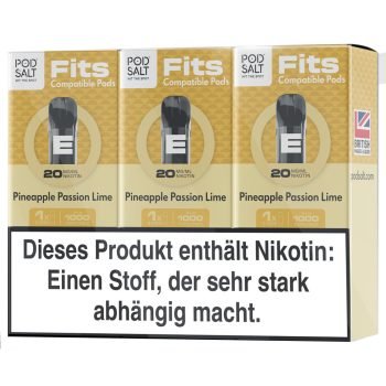 Pod Salt Fits Pods Pineapple Passion Lime 3er Pack Verpackung – ELFA kompatibel, 20mg Nikotinsalz