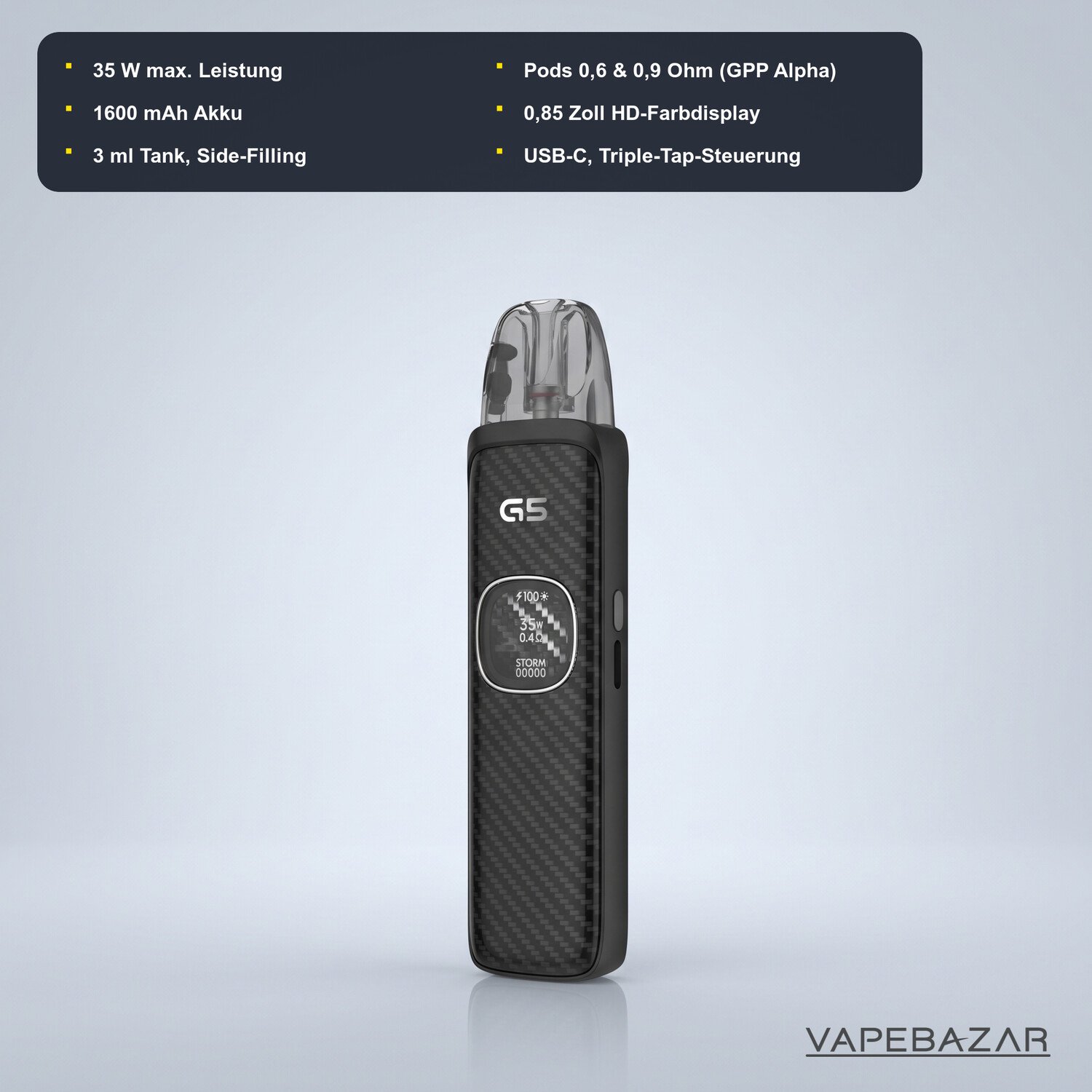 uwell caliburn g5 black carbon 02 | Vapebazar Uwell Caliburn G5 Black Carbon – Technische Daten Und Specs