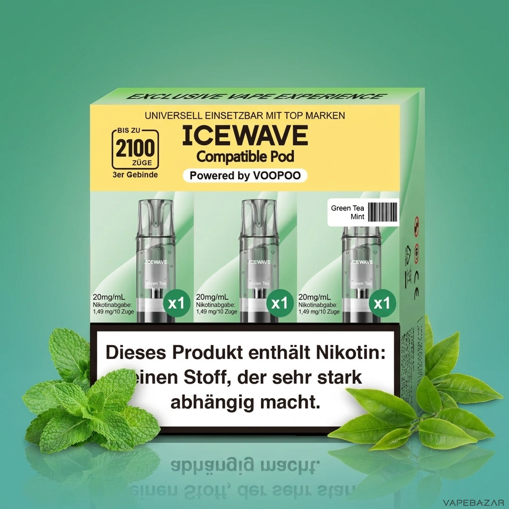 Icewave Pod Green Tea Mint | Vapebazar Icewave Pod - Green Tea Mint - 3Er Pack