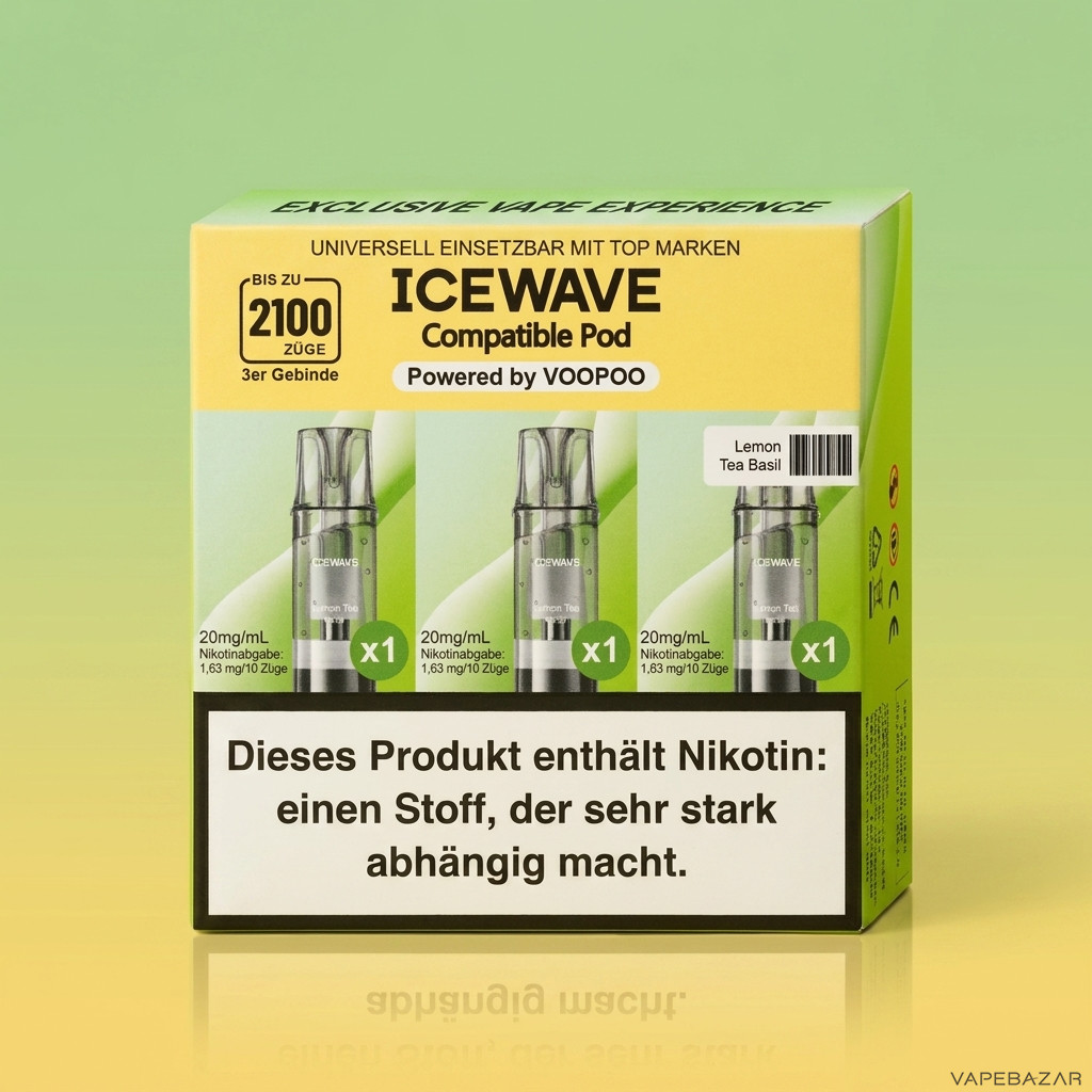 Icewave Pod Lemon Tea Basil ohne Frucht | Vapebazar Icewave Pod - Lemon Tea Basil - 3Er Pack - Ohne Frucht