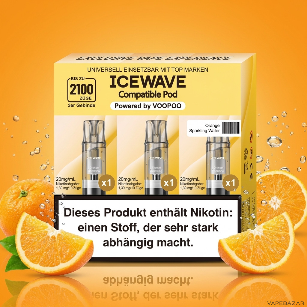 Icewave Pod Orange Sparkling Water | Vapebazar Icewave Pod - Orange Sparkling Water - 3Er Pack