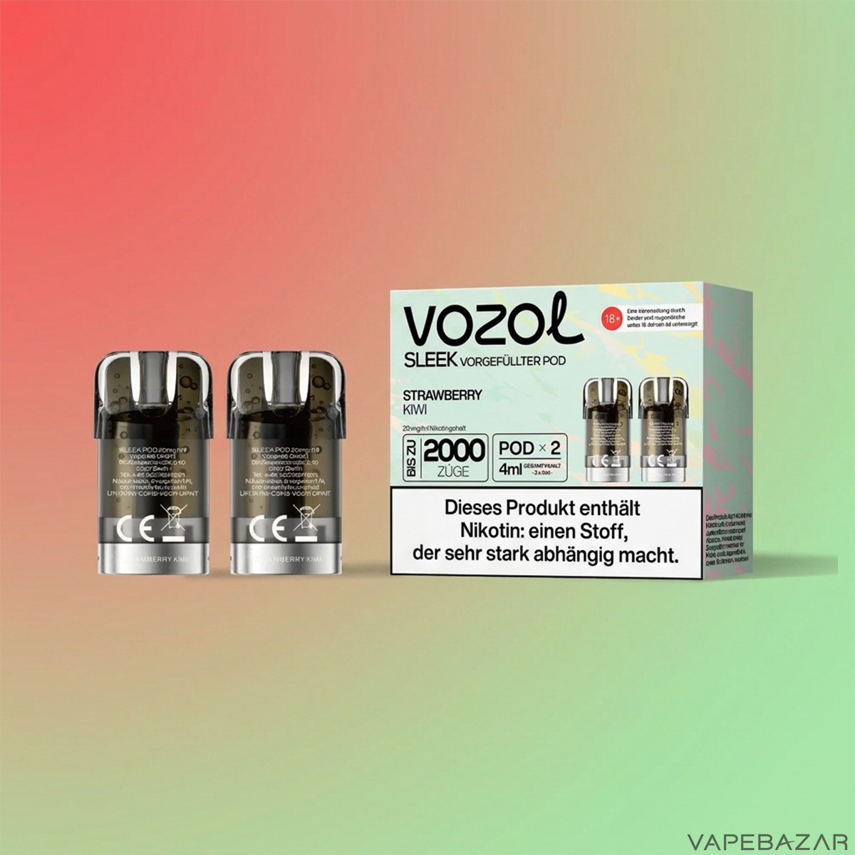 Vozol Sleek Strawberry Kiwi Clean | Vapebazar Vozol Sleek – Strawberry Kiwi – Clean