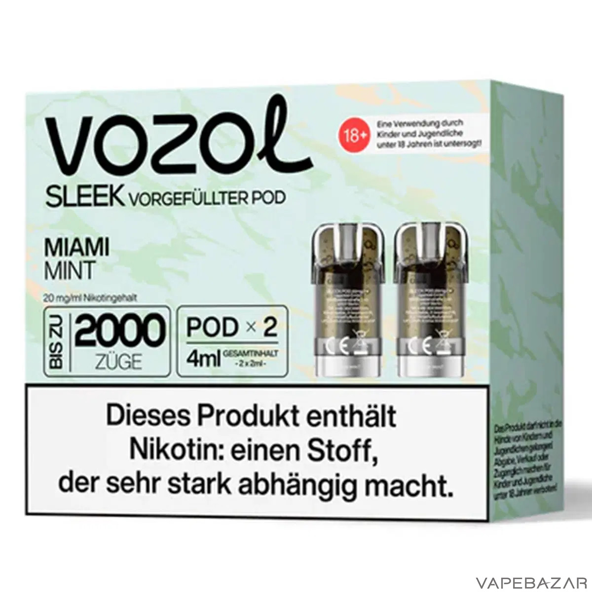 Vozol Sleek Miami Mint Prefilled Pod 2er Pack 20mg | Vapebazar Vozol_Sleek_Miami_Mint_Prefilled_Pod_2Er_Pack_20Mg