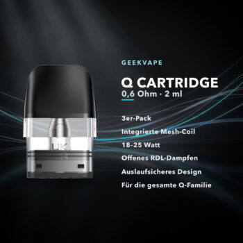 GeekVape Q Cartridge 0,6 Ohm 2 ml Ersatzpods (3er Pack) für Sonder Q3