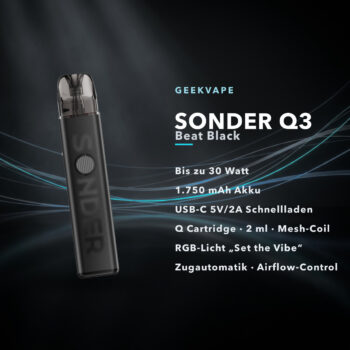 GeekVape Sonder Q3 Beat Black – Pod-Kit mit RGB-Licht, 30 W, 1750 mAh