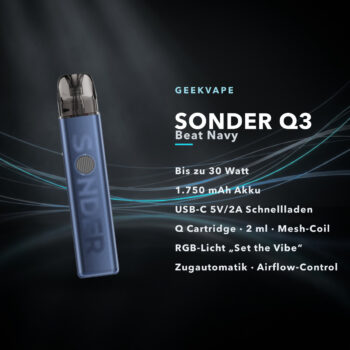 GeekVape Sonder Q3 Beat Navy – Pod-Kit mit RGB-Licht, 30 W, 1750 mAh
