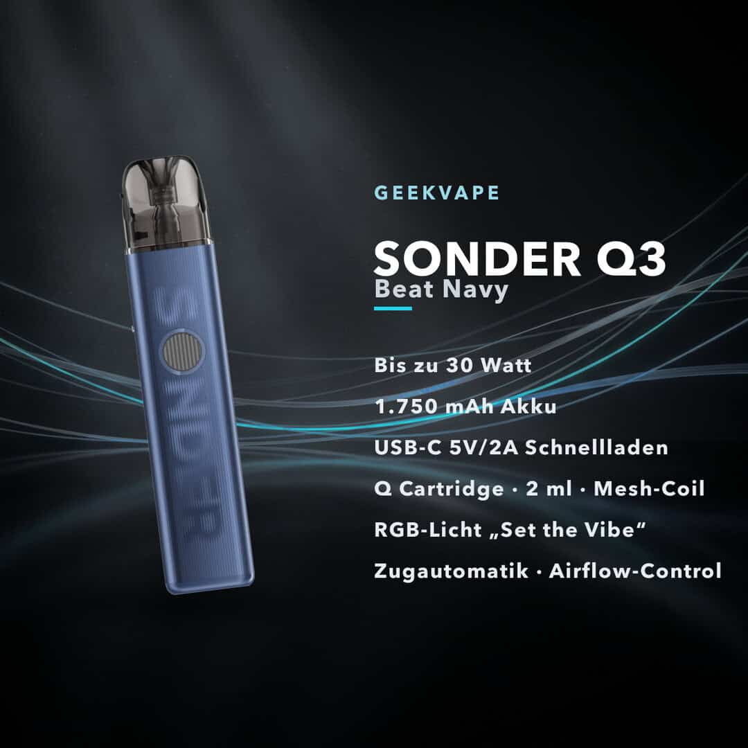 geekvape sonder q3 beat navy 02 | Vapebazar Geekvape Sonder Q3 Beat Navy – Pod-Kit Mit Rgb-Licht, 30 W, 1750 Mah