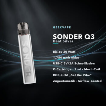 GeekVape Sonder Q3 Beat Silver – Pod-Kit mit RGB-Licht, 30 W, 1750 mAh