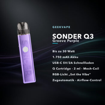 GeekVape Sonder Q3 Groove Purple – Pod-Kit mit RGB-Licht, 30 W, 1750 mAh