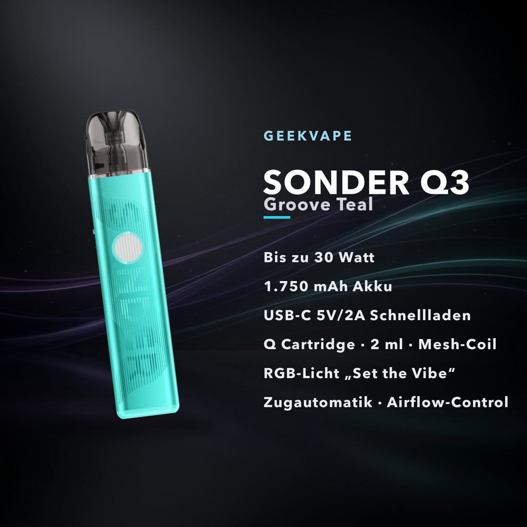 geekvape sonder q3 groove teal 02 | Vapebazar Geekvape Sonder Q3 Groove Teal – Pod-Kit Mit Rgb-Licht, 30 W, 1750 Mah