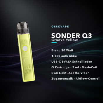 GeekVape Sonder Q3 Groove Yellow – Pod-Kit mit RGB-Licht, 30 W, 1750 mAh