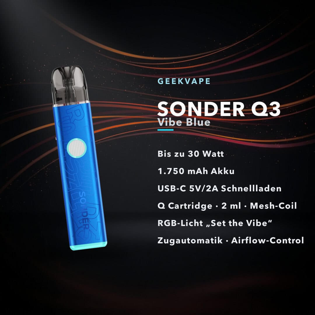 geekvape sonder q3 vibe blue 02 | Vapebazar Geekvape Sonder Q3 Vibe Blue – Pod-Kit Mit Rgb-Licht, 30 W, 1750 Mah