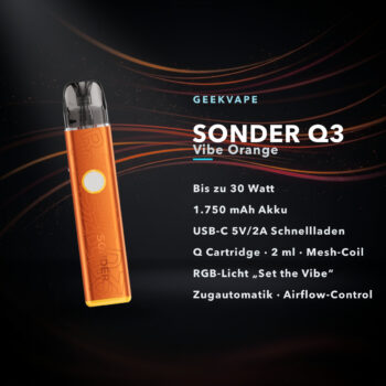 GeekVape Sonder Q3 Vibe Orange – Pod-Kit mit RGB-Licht, 30 W, 1750 mAh