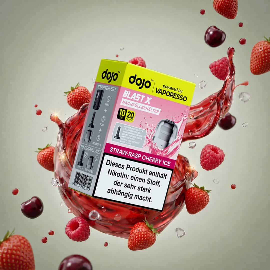 vaporesso dojo blast x pod straw raspberry cherry ice splash | Vapebazar Vaporesso Dojo Blast X Pod Nachfüllbehälter 10Ml - Straw-Raspberry Cherry Ice - 20Mg – Splash