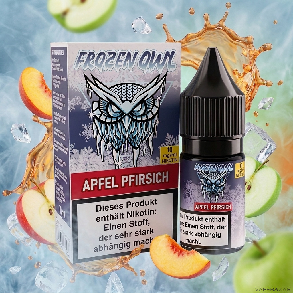 Frozen Owl NicSalt Apfel Pfirsich Erstbild | Vapebazar Frozen Owl – Apfel Pfirsich – Nikotinsalz Liquid 10 Ml
