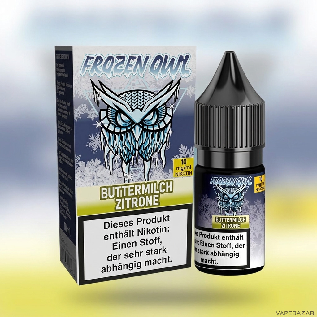 Frozen Owl NicSalt Buttermilch Zitrone Zweitbild | Vapebazar Frozen Owl – Buttermilch Zitrone – Nikotinsalz Liquid, Rückseite