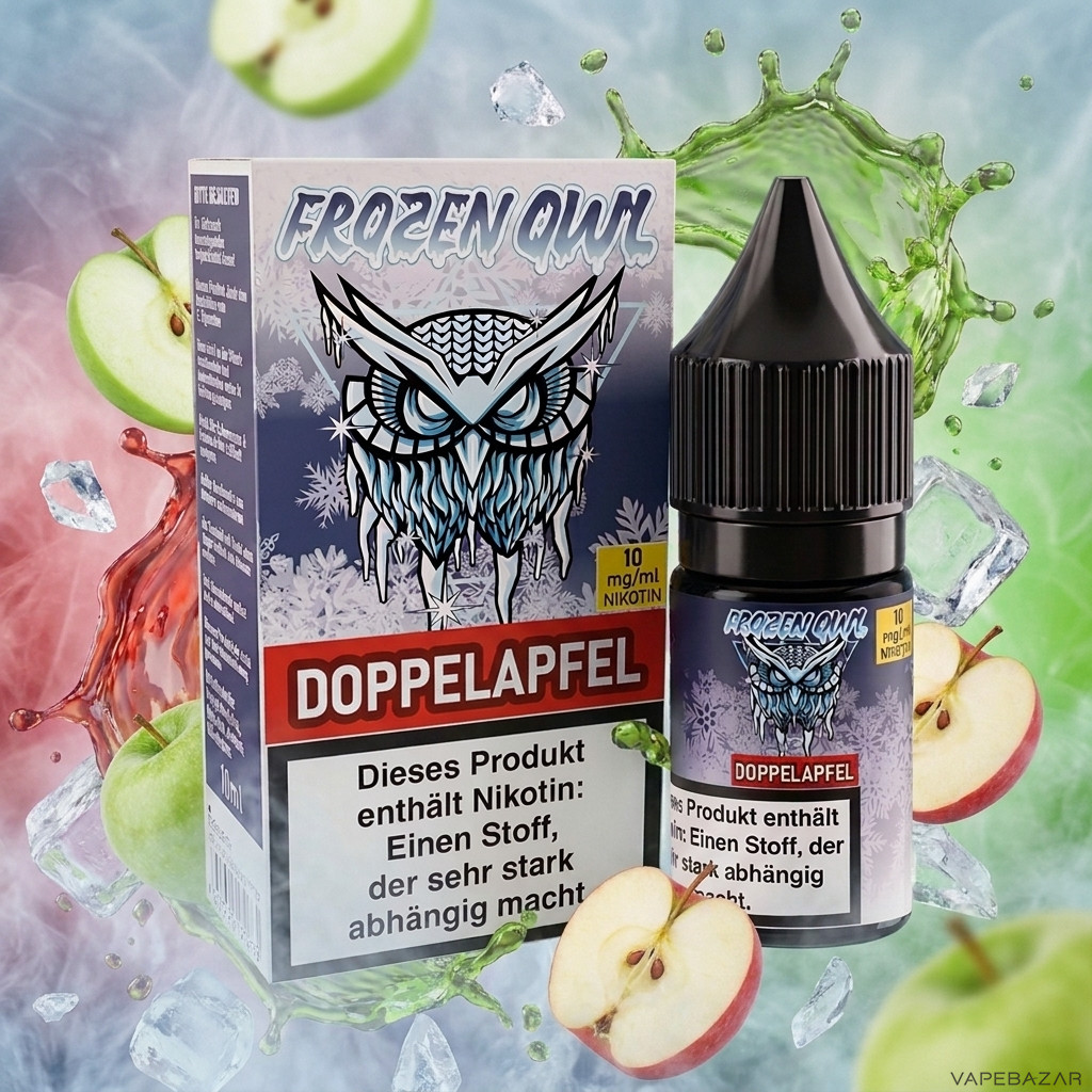 Frozen Owl NicSalt Doppelapfel Erstbild | Vapebazar Frozen Owl – Doppelapfel – Nikotinsalz Liquid 10 Ml