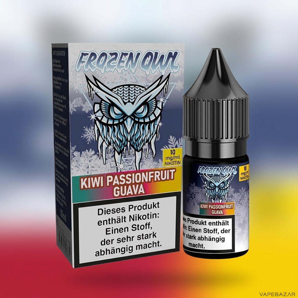 Frozen Owl NicSalt Kiwi Passionfruit Guava Zweitbild | Vapebazar Frozen Owl – Kiwi Passionfruit Guava – Nikotinsalz Liquid, Rückseite