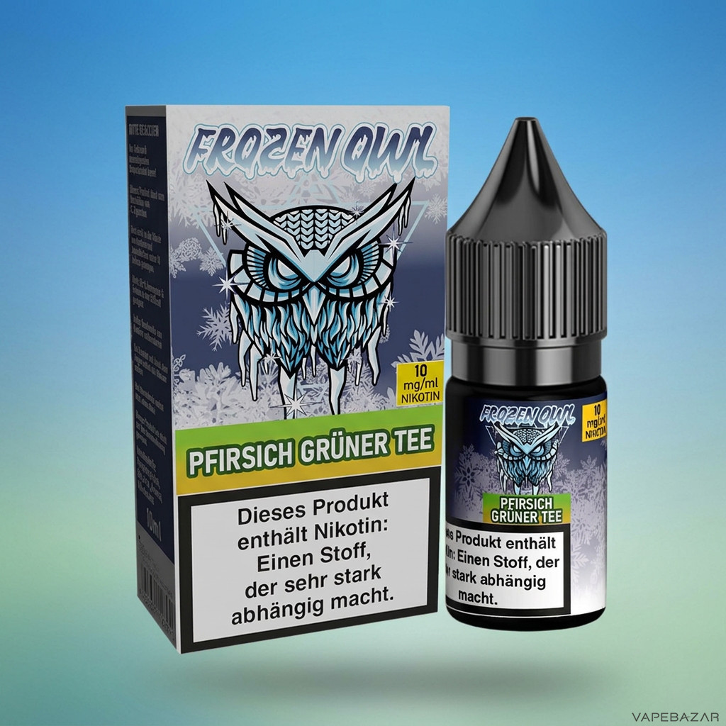 Frozen Owl NicSalt Pfirsich Gruener Tee Zweitbild | Vapebazar Frozen Owl – Pfirsich Grüner Tee – Nikotinsalz Liquid, Rückseite