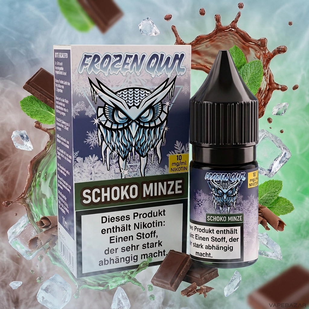 Frozen Owl NicSalt Schoko Minze Erstbild | Vapebazar Frozen Owl – Schokominze – Nikotinsalz Liquid 10 Ml