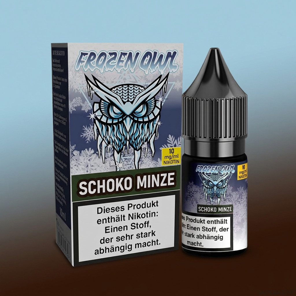 Frozen Owl NicSalt Schoko Minze Zweitbild | Vapebazar Frozen Owl – Schokominze – Nikotinsalz Liquid, Rückseite