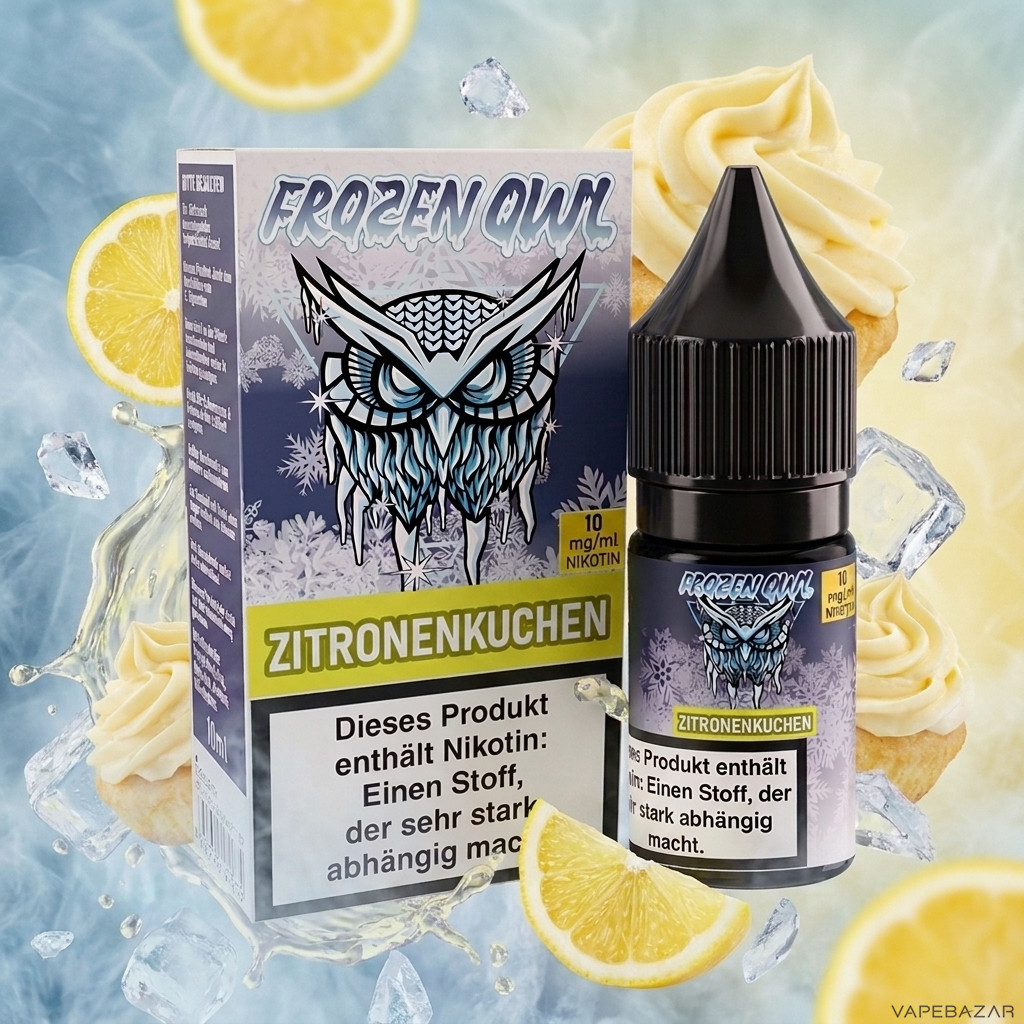 Frozen Owl NicSalt Zitronenkuchen Slush Erstbild | Vapebazar Frozen Owl – Zitronenkuchen Slush – Nikotinsalz Liquid 10 Ml