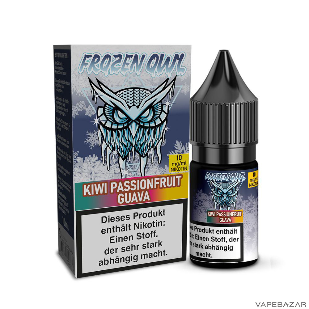 FrozenOWL Salzliquids KiwiPassionfruitGuava ohneFrucht 10mg | Vapebazar Frozen Owl – Kiwi Passionfruit Guava – Nikotinsalz Liquid 10 Ml