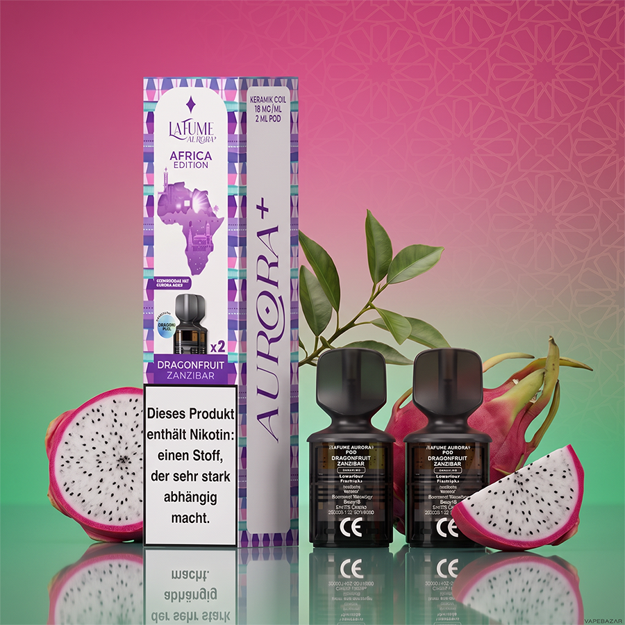 La Fume Aurora Dragonfruit Zanzibar Erstbild | Vapebazar La Fume Aurora Pods – Dragonfruit Zanzibar – African Edition 2Er Pack