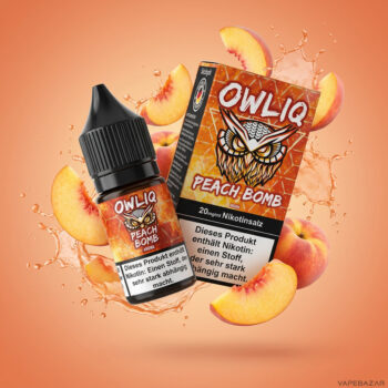 Owliq Peach Bomb Erstbild | Vapebazar Owliq Liquid – Peach Bomb – Nikotinsalz 10 Ml