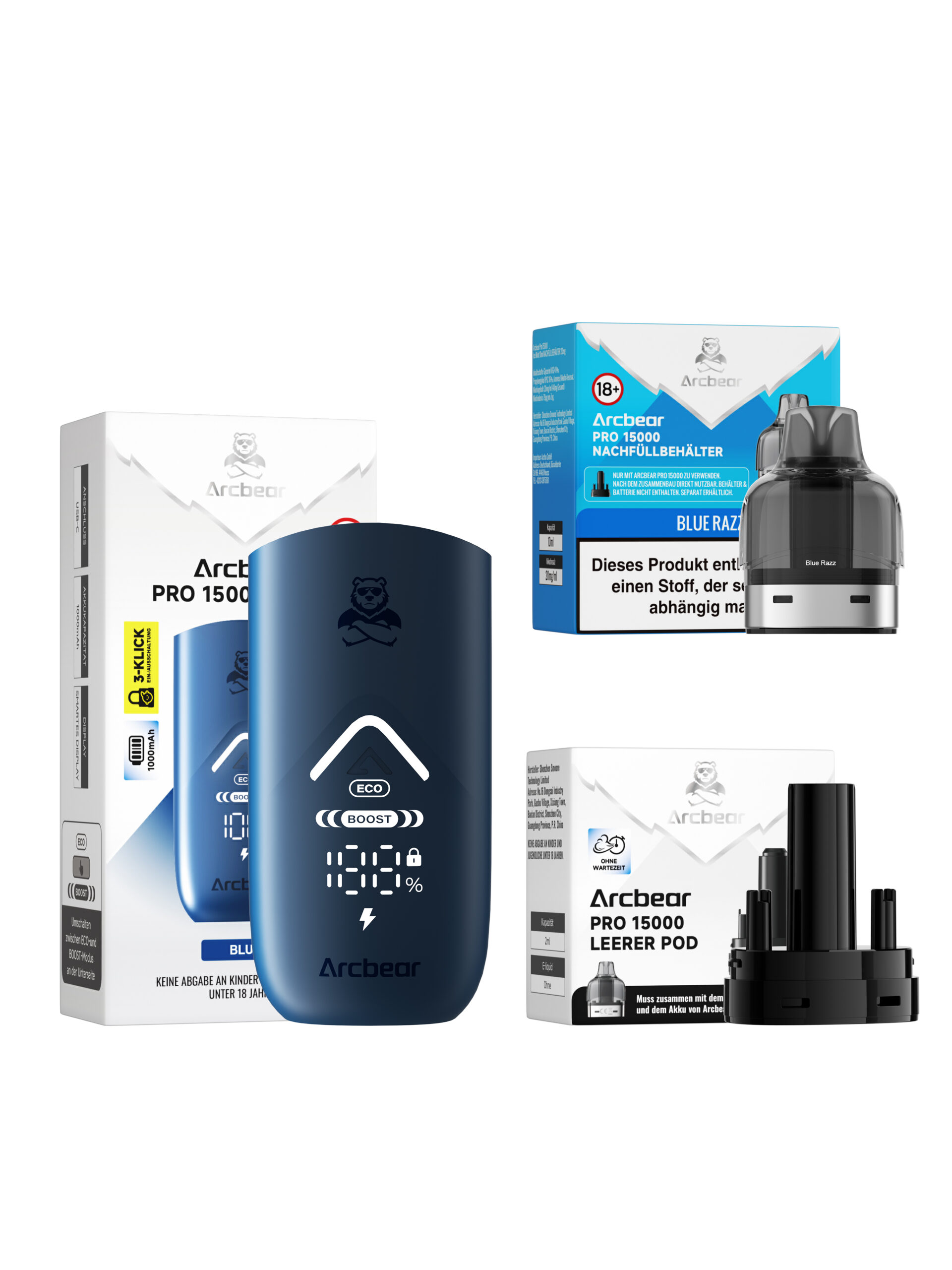 Set kleine Schachtel Blue Razz scaled | Vapebazar Arcbear Pro 15000 – Blue Razz – Starterkit Lieferumfang