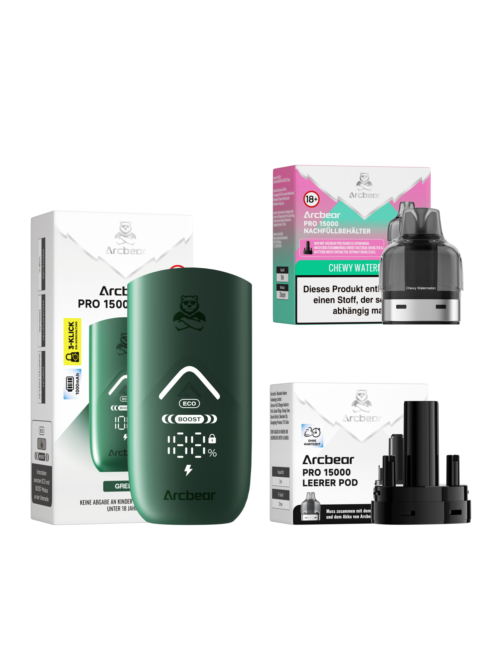 Set kleine Schachtel Chewy Watermelon scaled | Vapebazar Arcbear Pro 15000 – Chewy Watermelon – Starterkit Lieferumfang