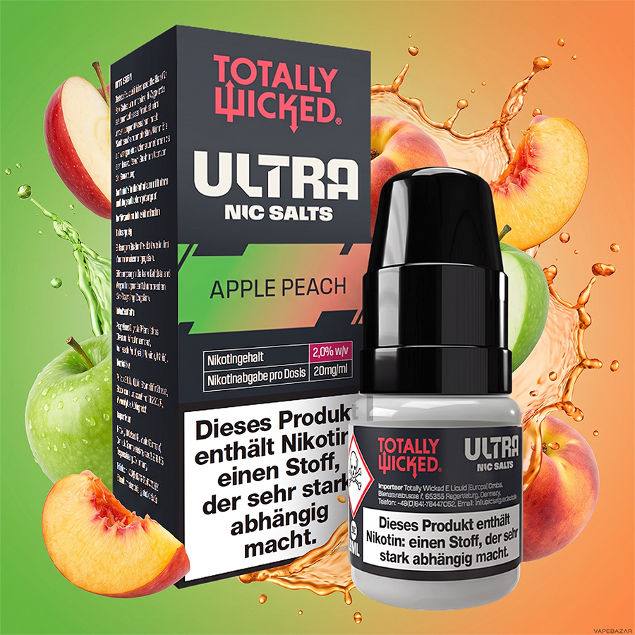 Totally Wicked Ultra Apple Peach Erstbild | Vapebazar Totally Wicked Ultra – Apple Peach – Nikotinsalz Liquid 8 Ml