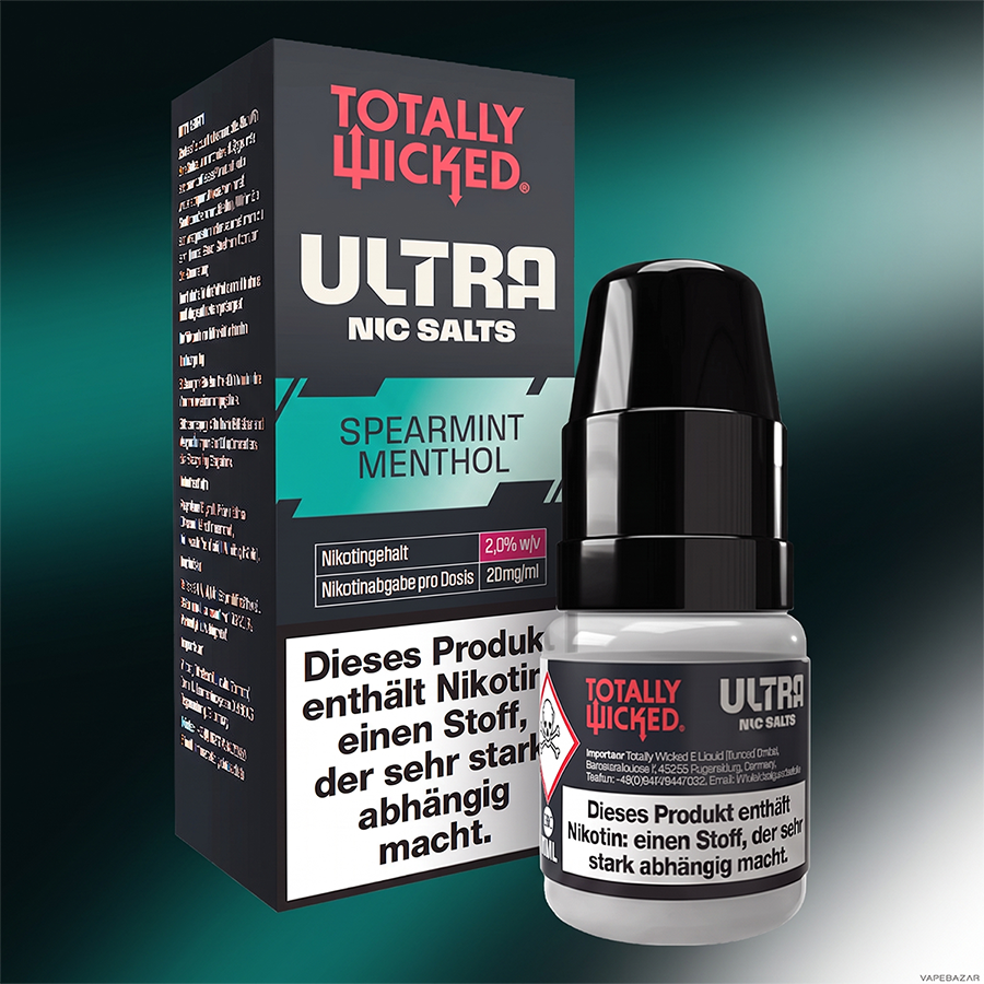 Totally Wicked Ultra Spearmint Menthol Zweitbild | Vapebazar Totally Wicked Ultra – Spearmint Menthol – Nikotinsalz Liquid, Rückseite