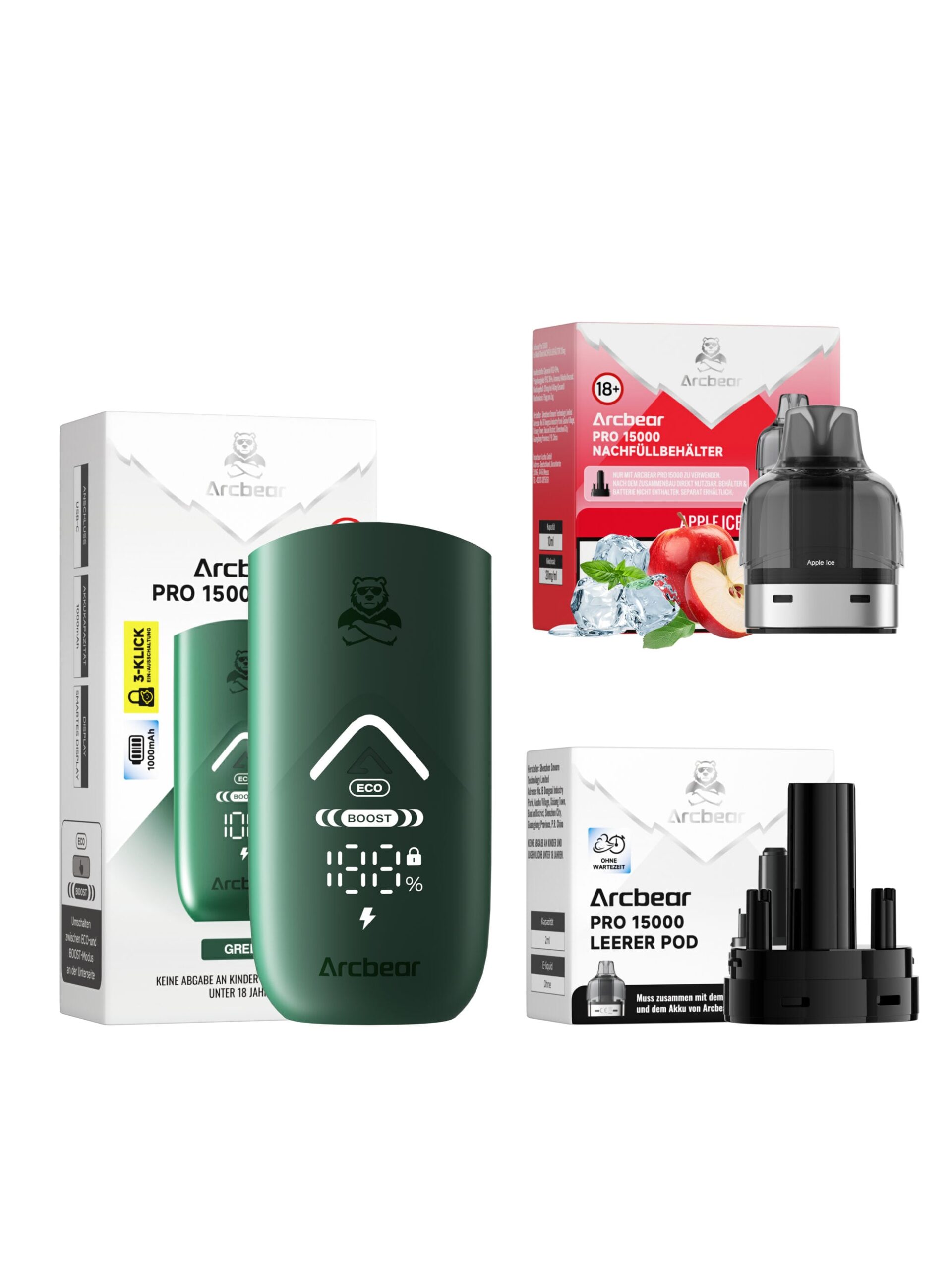 arcbear pro 15000 apple ice starterkit 1 scaled | Vapebazar Arcbear Pro 15000 – Apple Ice – Starterkit Lieferumfang