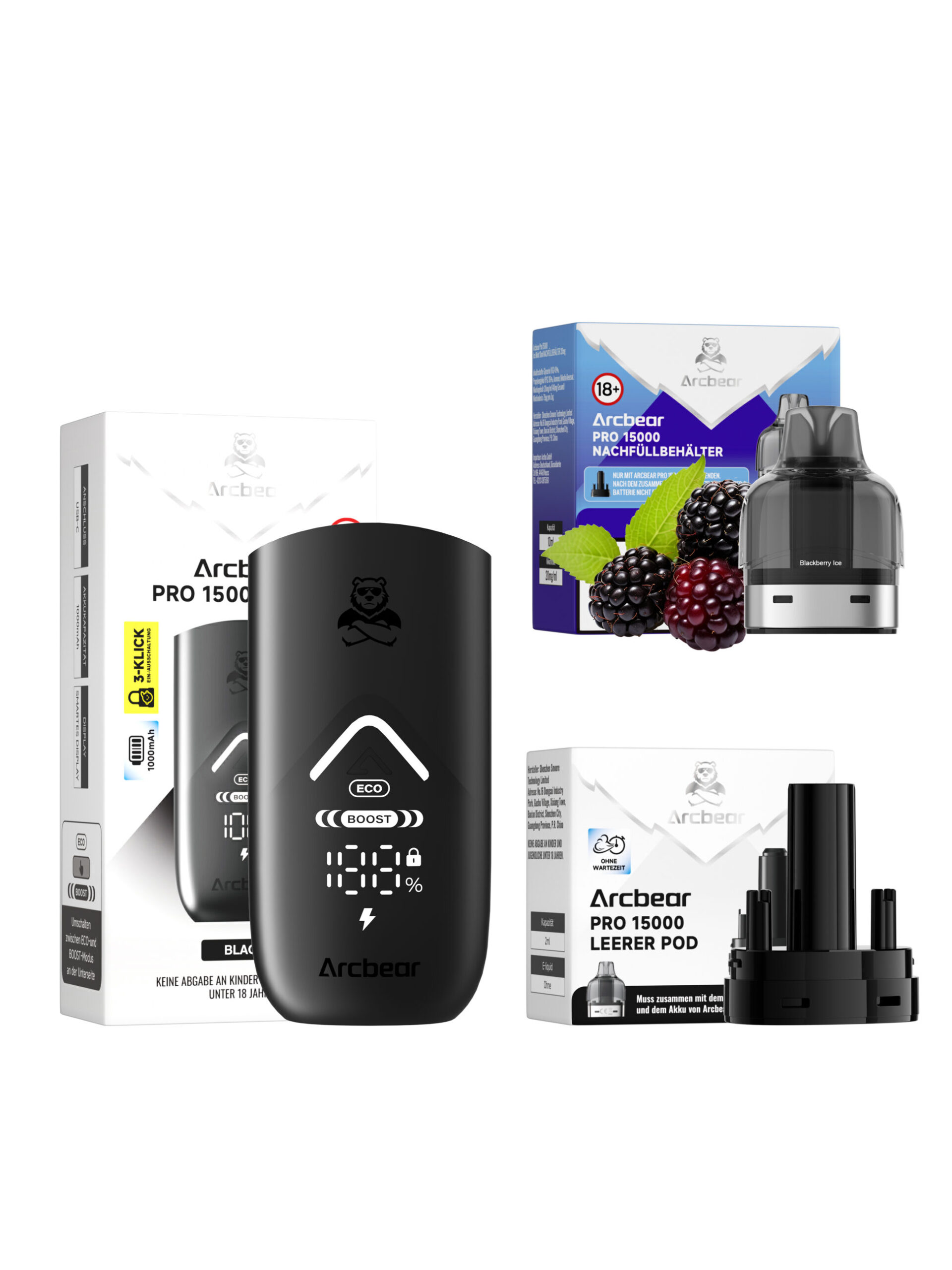 arcbear pro 15000 blackberry ice starterkit 1 scaled | Vapebazar Arcbear Pro 15000 – Blackberry Ice – Starterkit Lieferumfang