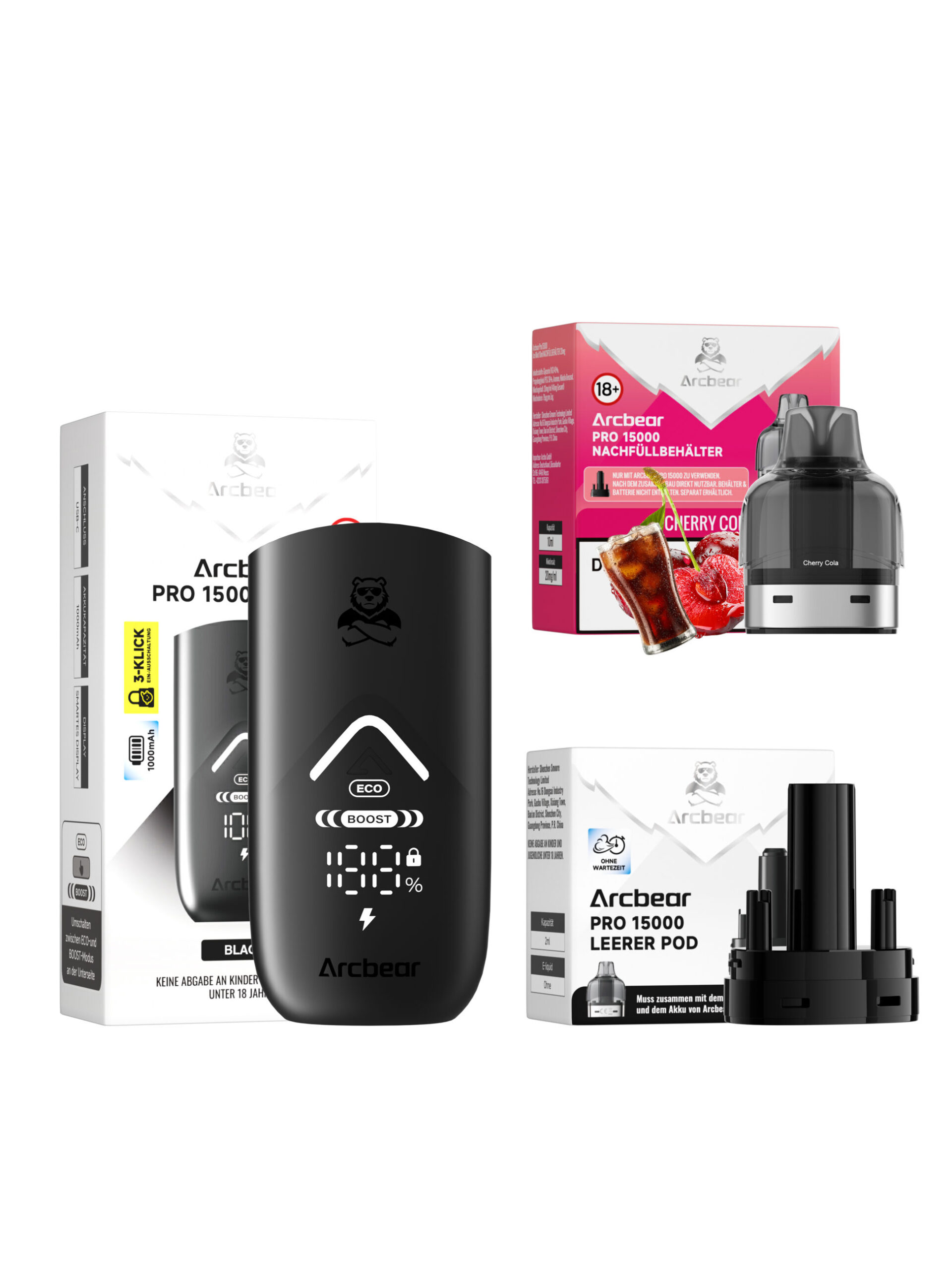 arcbear pro 15000 cherry cola starterkit 1 scaled | Vapebazar Arcbear Pro 15000 – Cherry Cola – Starterkit Lieferumfang
