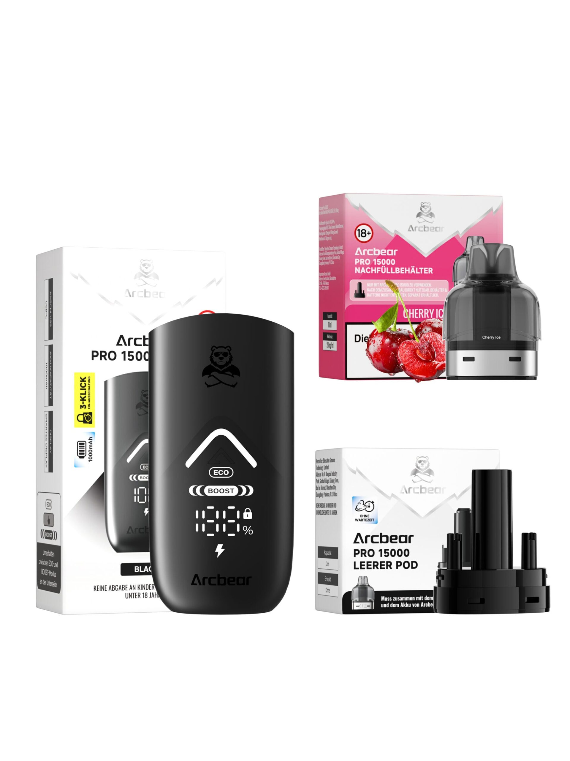 arcbear pro 15000 cherry ice starterkit 1 scaled | Vapebazar Arcbear Pro 15000 – Cherry Ice – Starterkit Lieferumfang