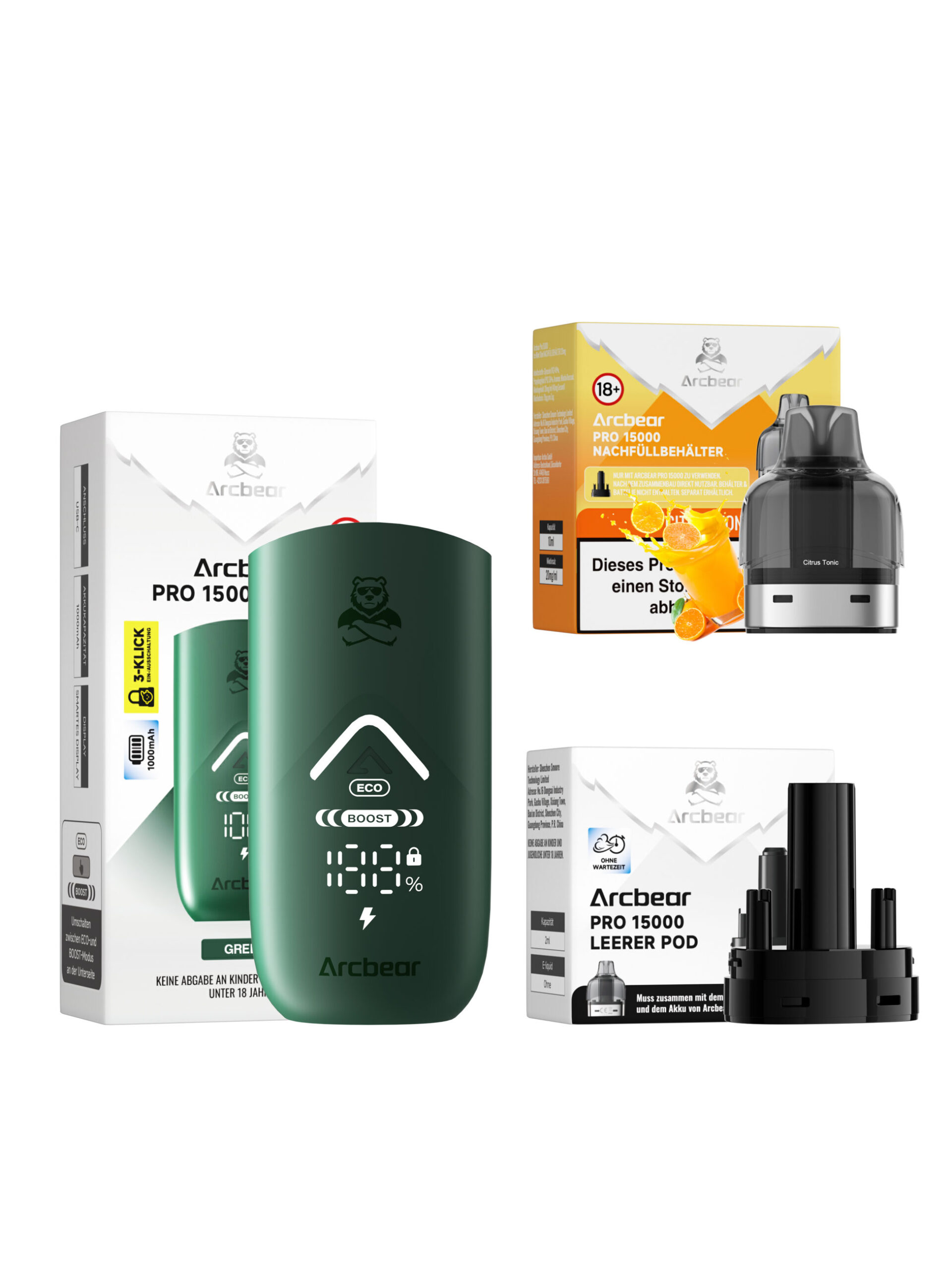 arcbear pro 15000 citrus tonic starterkit 1 scaled | Vapebazar Arcbear Pro 15000 – Citrus Tonic – Starterkit Lieferumfang