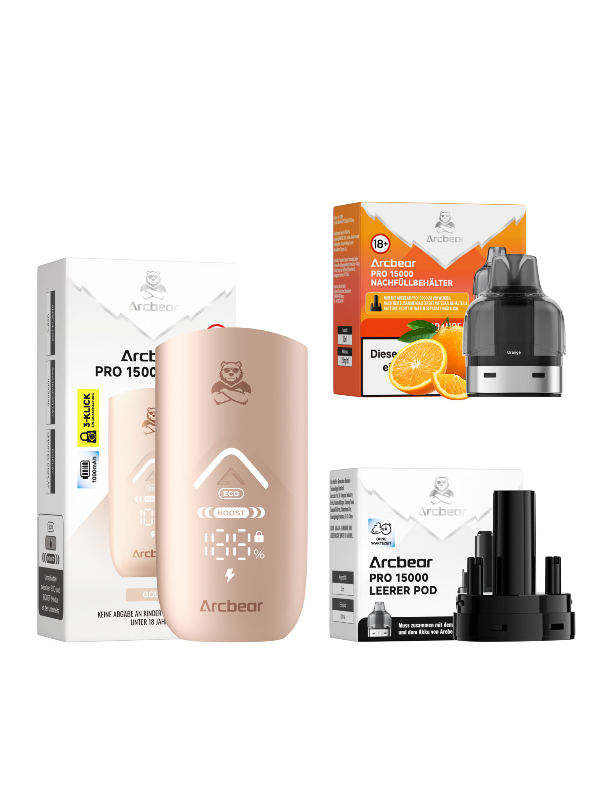 arcbear pro 15000 orange starterkit scaled | Vapebazar Arcbear Pro 15000 – Orange – Starterkit Lieferumfang