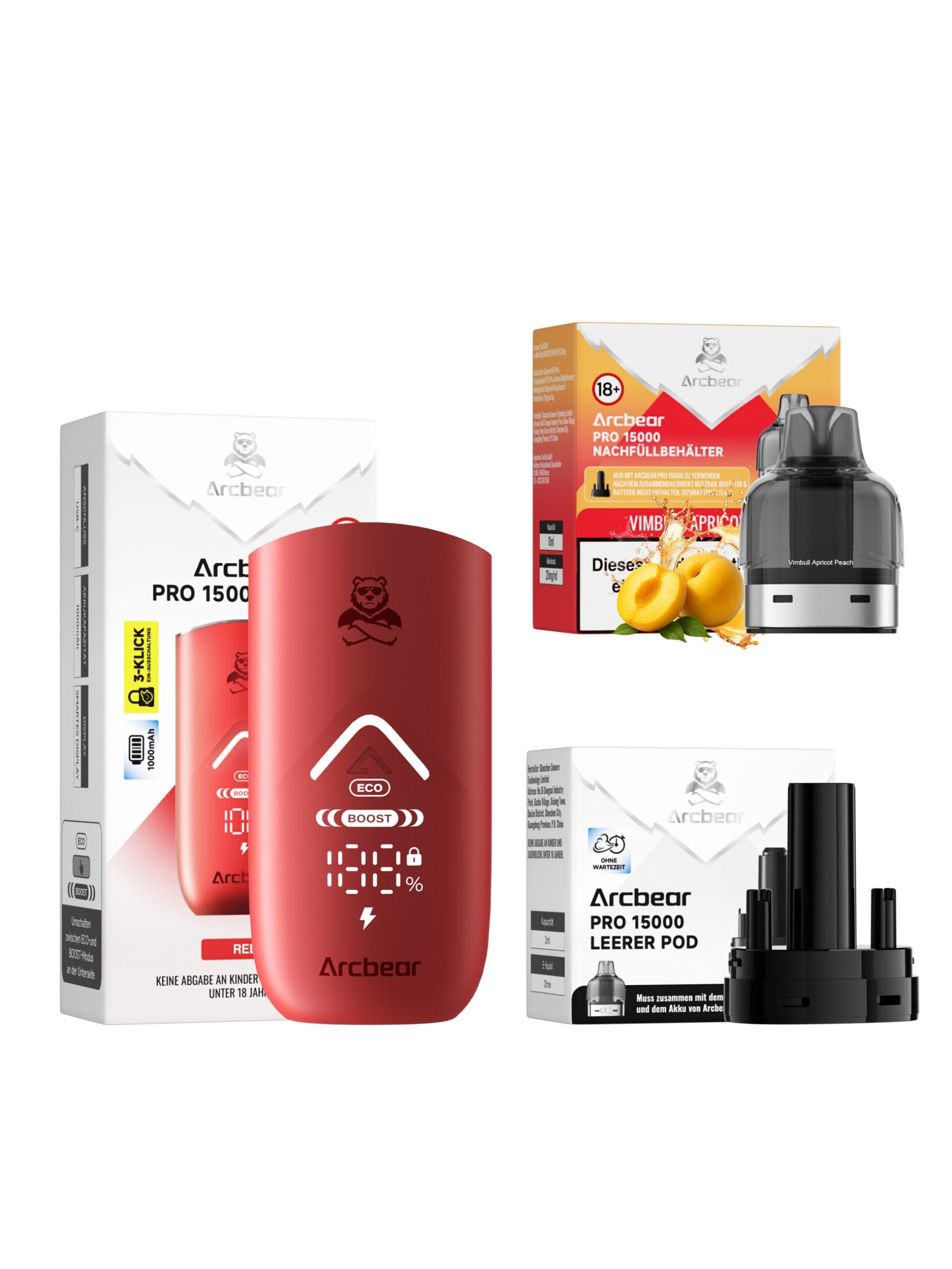 arcbear pro 15000 vimbull apricot peach starterkit scaled | Vapebazar Arcbear Pro 15000 – Vimbull Apricot Peach – Starterkit Lieferumfang