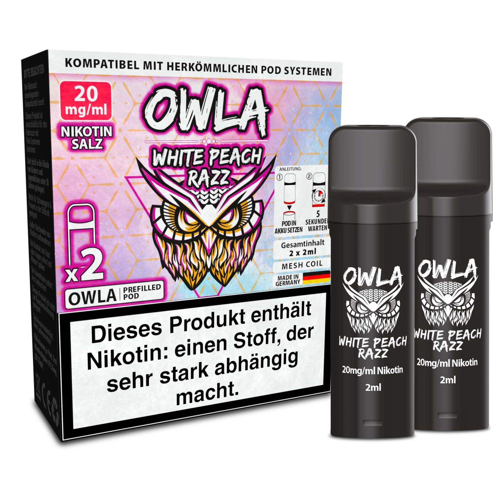 2x owla pod 2 ml white peach razz 20 mg | Vapebazar Owla Pods – White Peach Razz – 2X 2 Ml, 20 Mg/Ml