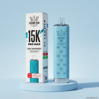 Al Fakher Crown Bar 15K Pro Max Basisgeraet in Hellblau - Verpackung und Geraet