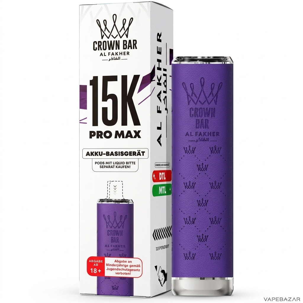 Al Fakher 15K Pro Max Basisgeraet Lila Drittbild | Vapebazar Al Fakher Crown Bar 15K Pro Max Basisgeraet Lila - Produktbild Auf Weiss