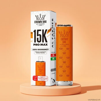 Al Fakher Crown Bar 15K Pro Max Basisgeraet in Orange - Verpackung und Geraet