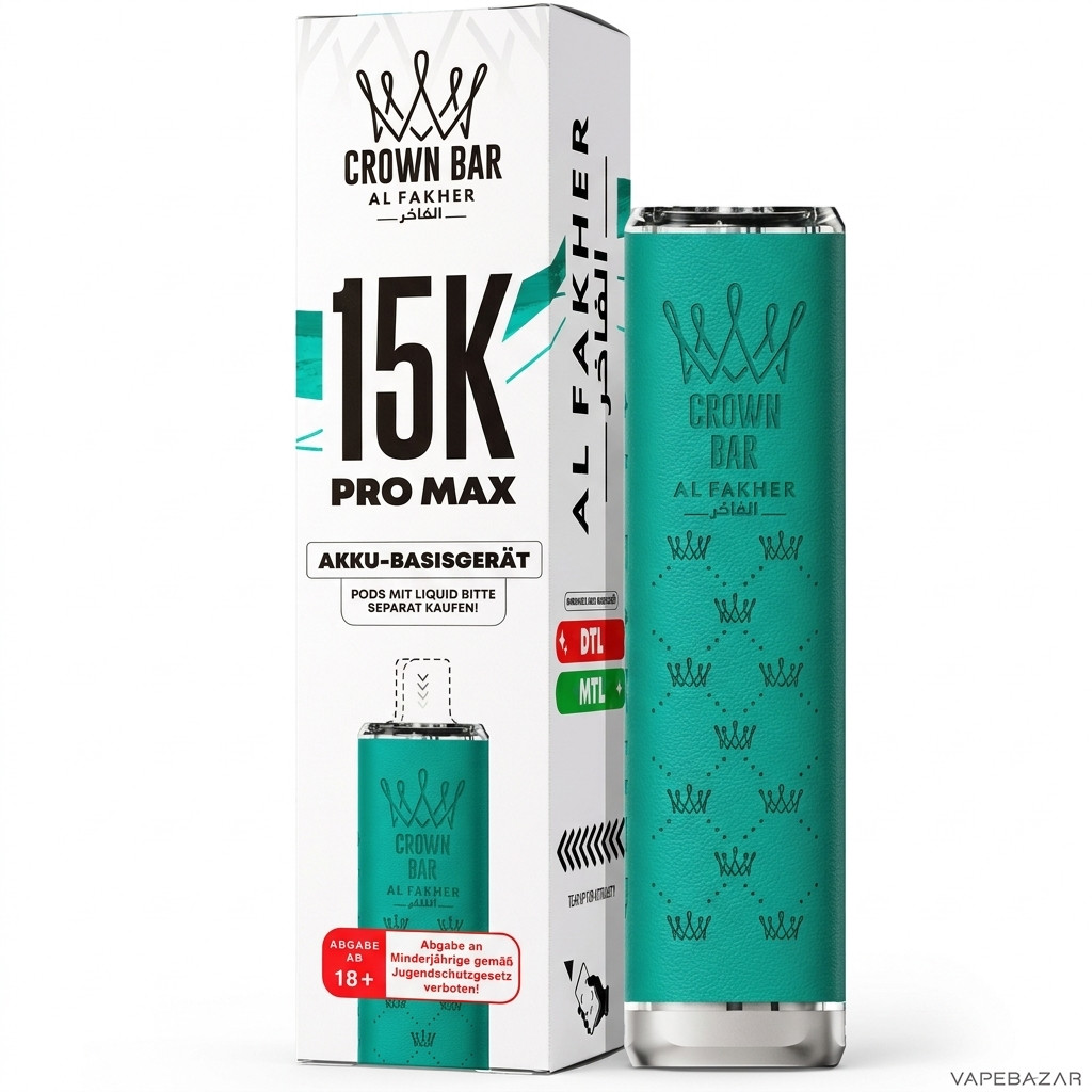 Al Fakher 15K Pro Max Basisgeraet Petrol Drittbild | Vapebazar Al Fakher Crown Bar 15K Pro Max Basisgeraet Petrol - Produktbild Auf Weiss