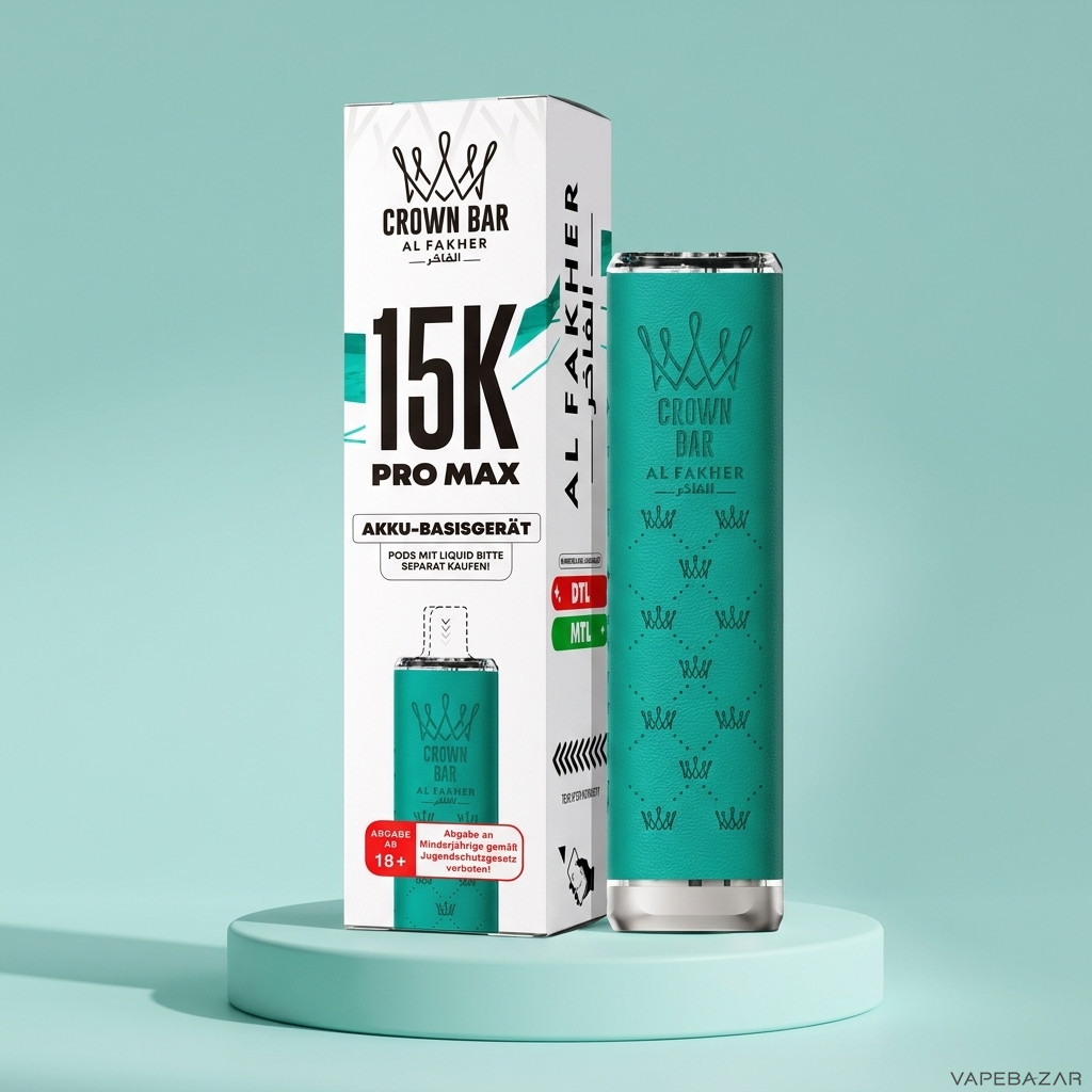Al Fakher 15K Pro Max Basisgeraet Petrol | Vapebazar Al Fakher Crown Bar 15K Pro Max Basisgeraet In Petrol - Verpackung Und Geraet