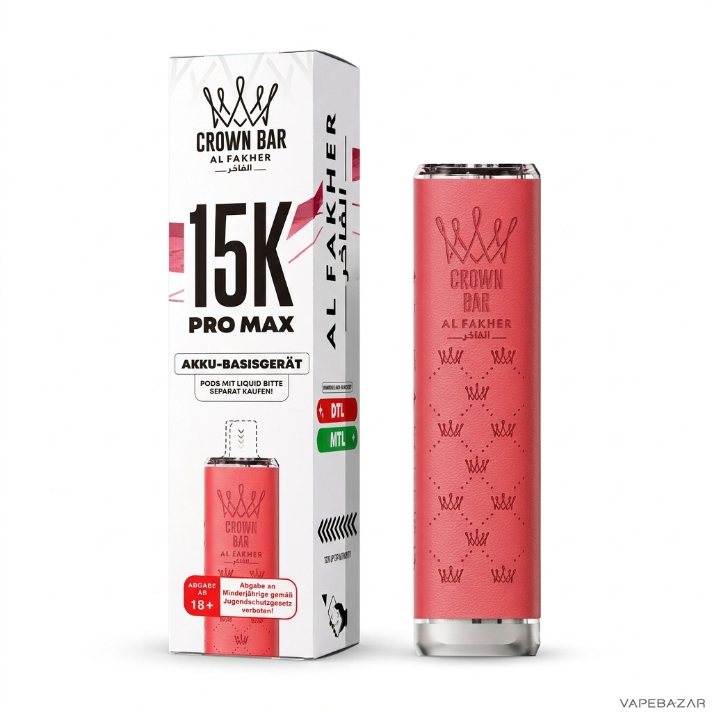 Al Fakher 15K Pro Max Basisgeraet Pink Drittbild | Vapebazar Al Fakher Crown Bar 15K Pro Max Basisgeraet Pink - Produktbild Auf Weiss